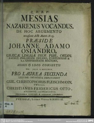 Messias Nazarenus Vocandus. De Hoc Argumento occasione dicti Matth. II.23