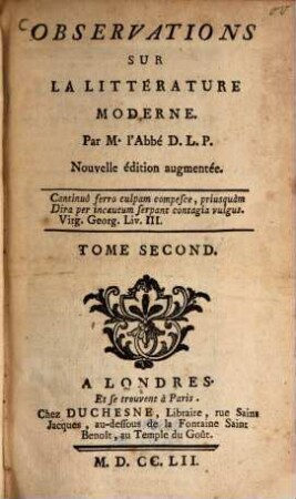 Observations sur la littérature moderne, 2