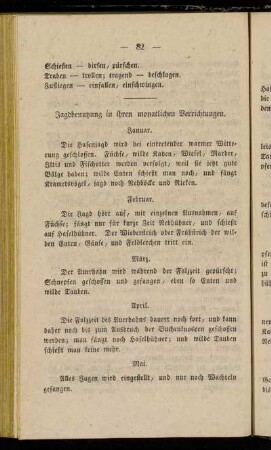 Jagdbenutzung in ihren monatlichen Verrichtungen
