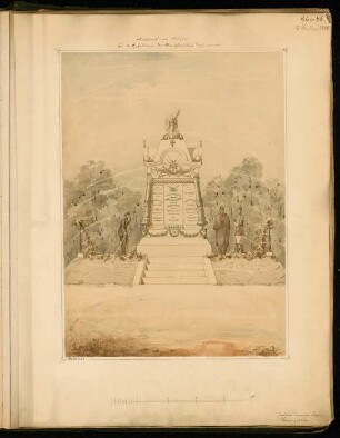 Gefallenendenkmal, Neiße Monatskonkurrenz Januar 1872: Aufriss Vorderansicht; Maßstabsleiste