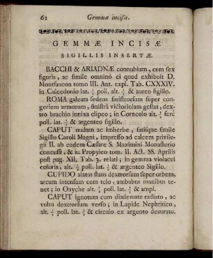 [Abbildung und Abbildungsbeschreibung] Gemmæ Incisæ Sigillis Insertæ.