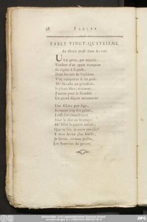 Fable Vingt-Quatrieme. La Grive prise dans les rets.