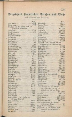 Verzeichniß sämmtlicher Straßen und Plätze nach alphabetischer Ordnung.