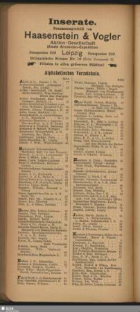 Inserate. Alphabetisches Verzeichnis