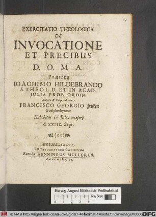 Exercitatio Theologica De Invocatione Et Precibus