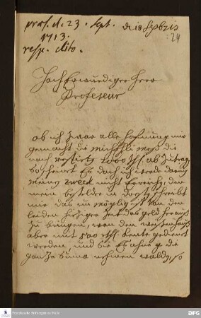 Brief von Rosina Isabella von Wurmbrandt an August Hermann Francke.