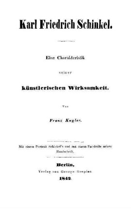 Karl Friedrich Schinkel : eine Charakteristik seiner künstlerischen Wirksamkeit