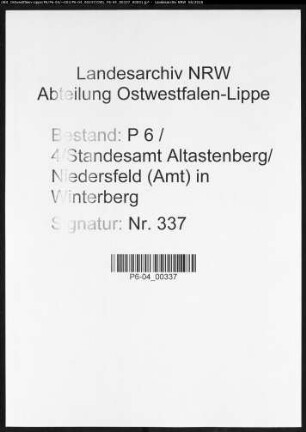 Sterberegister Standesamt Altastenberg