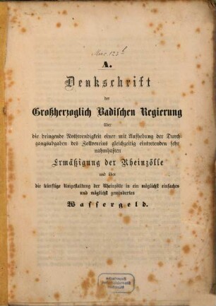 Die Lasten des Handels und Verkehrs des Rhein- und Maingebietes. 1. 1860