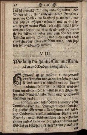 VIII. Wie lang die gantze Cur mit Trincken und Baden anzustellen