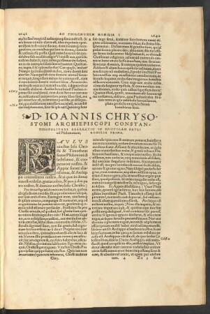 D. Ioannis Chrysostomi ... Enarratio In Epistolam Pauli ad Philemonem.