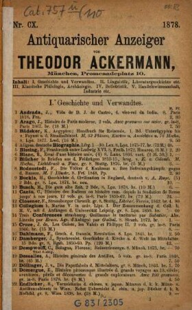 Antiquarischer Anzeiger. 110. 1878