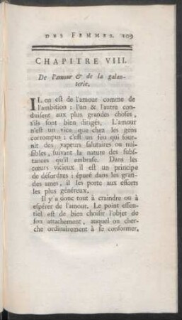 Chapitre VIII. De l'amour & de la galanterie