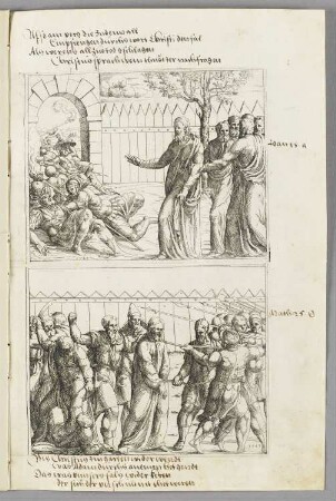 Niederstürzende Häscher, Blatt 39b in: Peter Perényi, "Vorredt und eingang der Concordantzen alt und news Testaments"