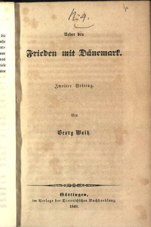 Beitr. 2: Ueber den Frieden mit Dänemark