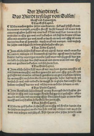 Das Vierdt teyl sagt von Salsen/ Senff und Latwergen.