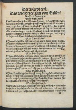 Das Vierdt teyl sagt von Salsen/ Senff und Latwergen.