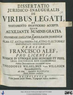 Dissertatio Juridico-Inauguralis De Viribus Legati, Ex Testamento Inofficioso Accepti