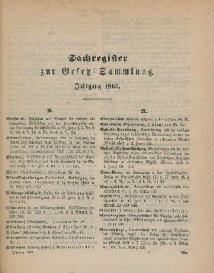 Sachregister zur Gesetz-Sammlung Jahrgang 1862