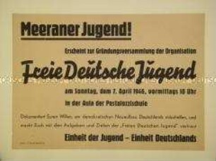 Maueranschlag mit dem Aufruf zur Gründungsversammlung der FDJ in Meerane