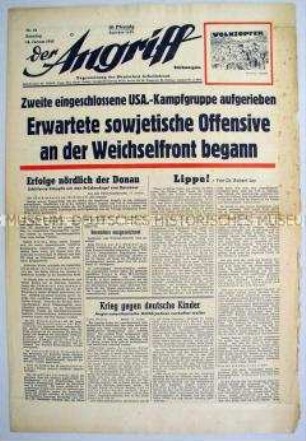 Tageszeitung "Der Angriff" zum Vormarsch der Sowjetarmee an der Weichsel