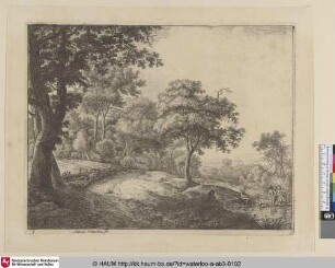 [Ein Mann und eine Frau durchqueren einen Bach; A man and a woman crossing a stream]