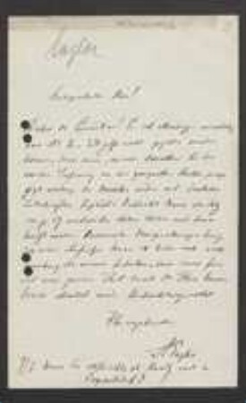 Brief von Adolf Engler an Unbekannt