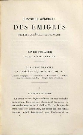 Histoire générale des émigrés pendant la revolution française, 1