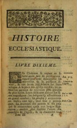 Histoire Ecclésiastique. 3, Depuis l'an 313, jusqu'à l'an 361