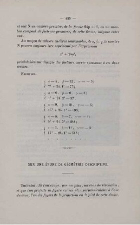 Sur une épure de géométrie descriptive.