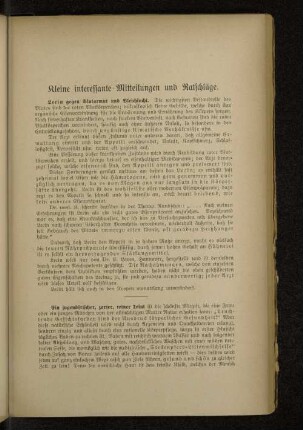 Kleine interessante Mitteilungen und Ratschläge.