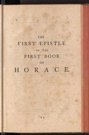 The First Epistle of the First Book Of Horace