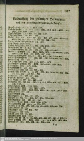 Nachweisung der zeitherigen Hausnummern