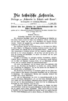 Referat über den Lehrplan im Handarbeitsunterrichte für höhere Mädchenschulen : gehalten auf der 5. Generalversammlung des Landesvereins Preußischer Technischer Lehrerinnen zu Berlin, Ostern 1904