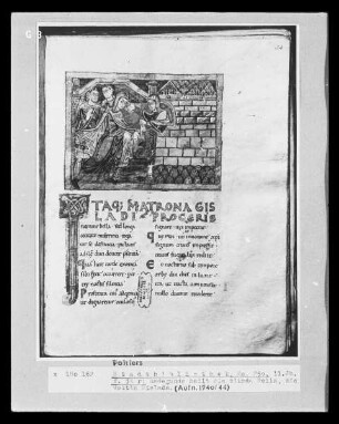 Vita Radegundis des Bischofs Fortunat — Radegundis heilt die blinde Bella, die Gattin Gislads, Folio 34r