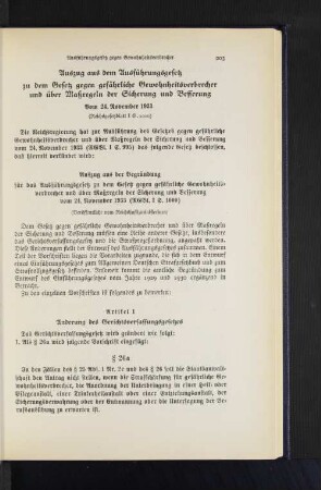 Auszug aus dem Ausführungsgesetz zu dem Gesetz gegen gefährliche Gewohnheitsverbrecher und über MAßregeln der Sicherung und Besserung Vom 24. November 1933 (Reichsgesetzblatt I S. 1000)
