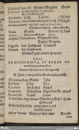 XXVI. De Hypocausto, Et Rebus Ad mensam pertinentibus