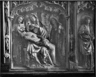 Tiefenbronn Katholische Kirche Sankt Maria Magdalena Hochaltar (1469) von Hans Schüchlin Schrein geöffnet - Mitte Beweinung