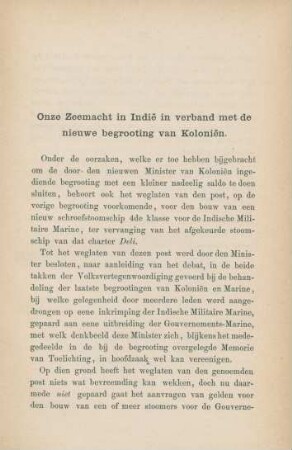 Onze Zeemacht in Indië in verband met de nieuwe begrooting van Koloniën