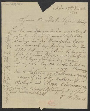 Brief an B. Schott's Söhne : 18.12.1833
