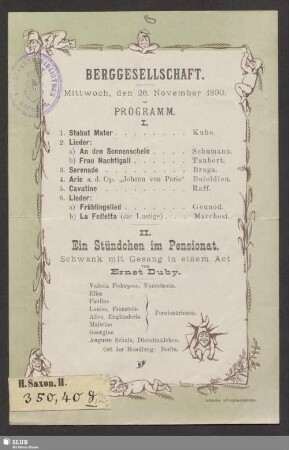 Berggesellschaft : Mittwoch, den 26. November 1890 : Programm