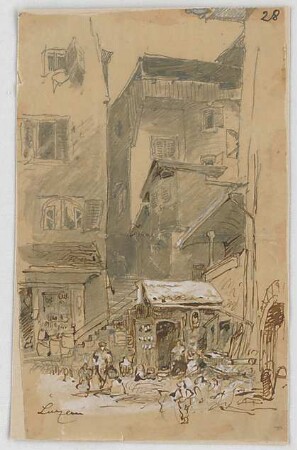 Bauernfeind, Gustav; Italien; Österreich; Schweiz; Studien- und Reiseskizzen - Stadtteil in Luzern, Schweiz (Ansicht)