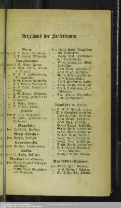 Verzeichnis der Subscribenten