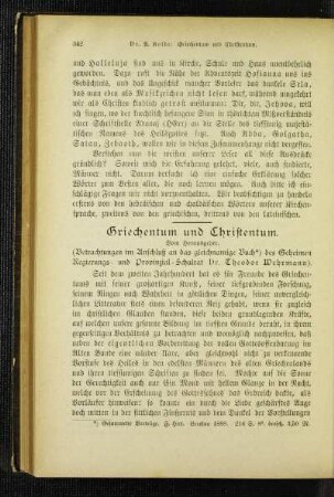 Griechentum und Christentum : (Betrachtungen im Anschluß an das gleichnamige Buch des Geheimen Regierungs- und Provinzial-Schulrat Dr. Theodor Wehrmann)