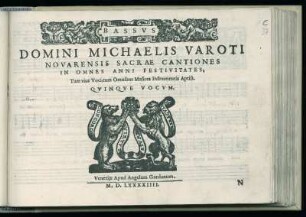 Michele Varotto: Sacrae cantiones in omnes anni festivitates ... Quinque vocum. Bassus
