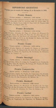 Hipódromo Argentino - Programa para la reunión del domingo 21 de Noviembre de 1909