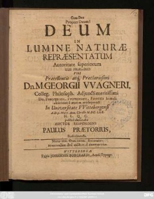 Deum In Lumine Naturae Repraesentatum