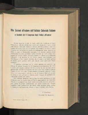 Alle Sezioni all'estero dell'Istituto Coloniale Italiano ai Comitati del II Congresso degli Italiani all'estero!