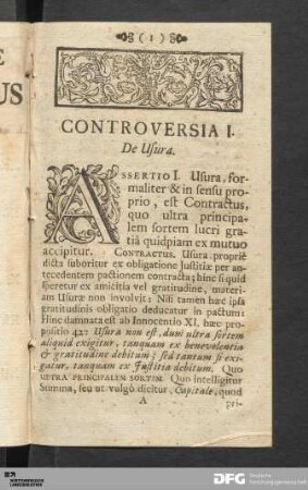 Controversia I. De Usura.