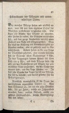 Lebensdauer der Pflanzen und unvernünftiger Thiere.